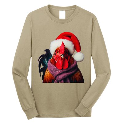 Rooster With Santa Hat Christmas Xmas Chicken Lover Owner Long Sleeve Shirt