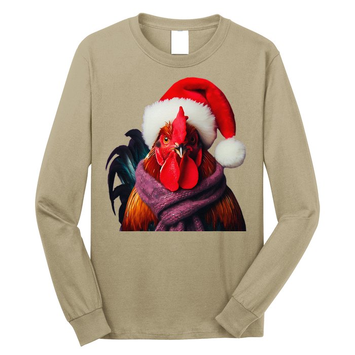 Rooster With Santa Hat Christmas Xmas Chicken Lover Owner Long Sleeve Shirt