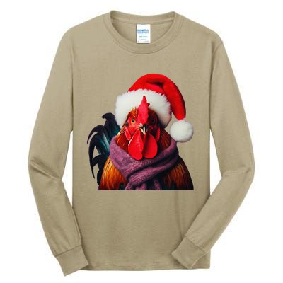 Rooster With Santa Hat Christmas Xmas Chicken Lover Owner Tall Long Sleeve T-Shirt