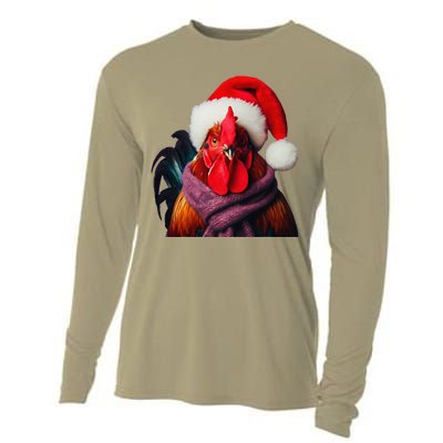 Rooster With Santa Hat Christmas Xmas Chicken Lover Owner Cooling Performance Long Sleeve Crew