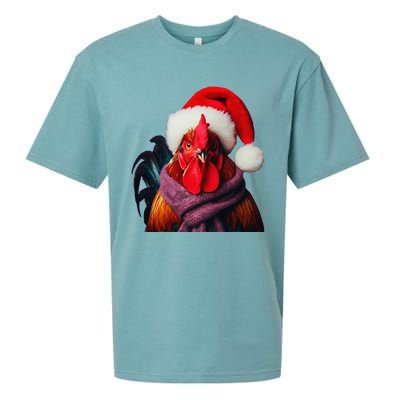 Rooster With Santa Hat Christmas Xmas Chicken Lover Owner Sueded Cloud Jersey T-Shirt