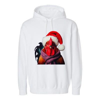 Rooster With Santa Hat Christmas Xmas Chicken Lover Owner Garment-Dyed Fleece Hoodie