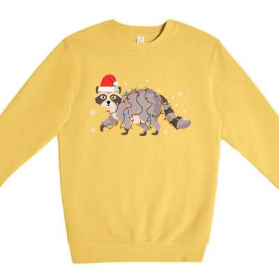 Raccoon Wearing Santa Hat Snowflakes Christmas Lights Gift Premium Crewneck Sweatshirt