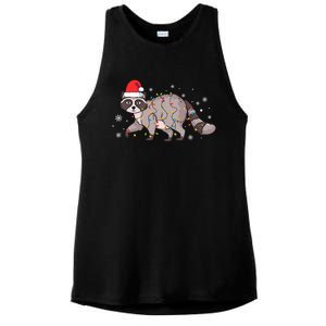 Raccoon Wearing Santa Hat Snowflakes Christmas Lights Gift Ladies PosiCharge Tri-Blend Wicking Tank