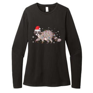 Raccoon Wearing Santa Hat Snowflakes Christmas Lights Gift Womens CVC Long Sleeve Shirt