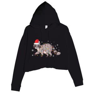 Raccoon Wearing Santa Hat Snowflakes Christmas Lights Gift Crop Fleece Hoodie