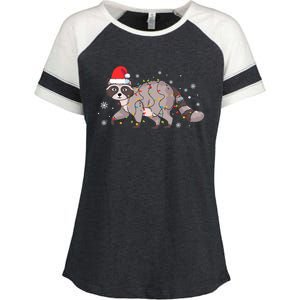 Raccoon Wearing Santa Hat Snowflakes Christmas Lights Gift Enza Ladies Jersey Colorblock Tee