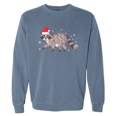 Raccoon Wearing Santa Hat Snowflakes Christmas Lights Gift Garment-Dyed Sweatshirt