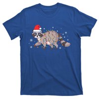 Raccoon Wearing Santa Hat Snowflakes Christmas Lights Gift T-Shirt