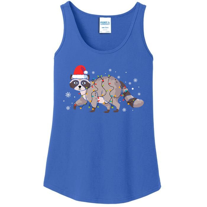 Raccoon Wearing Santa Hat Snowflakes Christmas Lights Gift Ladies Essential Tank