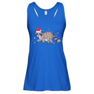 Raccoon Wearing Santa Hat Snowflakes Christmas Lights Gift Ladies Essential Flowy Tank