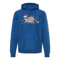 Raccoon Wearing Santa Hat Snowflakes Christmas Lights Gift Premium Hoodie