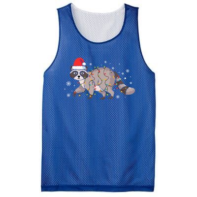 Raccoon Wearing Santa Hat Snowflakes Christmas Lights Gift Mesh Reversible Basketball Jersey Tank