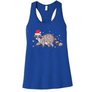 Raccoon Wearing Santa Hat Snowflakes Christmas Lights Gift Women's Racerback Tank