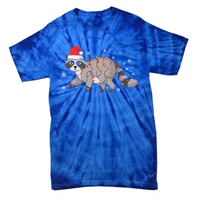 Raccoon Wearing Santa Hat Snowflakes Christmas Lights Gift Tie-Dye T-Shirt