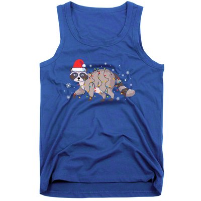 Raccoon Wearing Santa Hat Snowflakes Christmas Lights Gift Tank Top