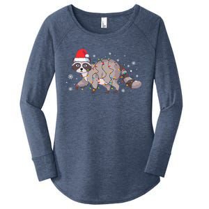 Raccoon Wearing Santa Hat Snowflakes Christmas Lights Gift Women's Perfect Tri Tunic Long Sleeve Shirt