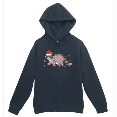 Raccoon Wearing Santa Hat Snowflakes Christmas Lights Gift Urban Pullover Hoodie