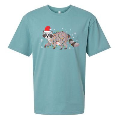 Raccoon Wearing Santa Hat Snowflakes Christmas Lights Gift Sueded Cloud Jersey T-Shirt