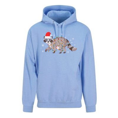 Raccoon Wearing Santa Hat Snowflakes Christmas Lights Gift Unisex Surf Hoodie