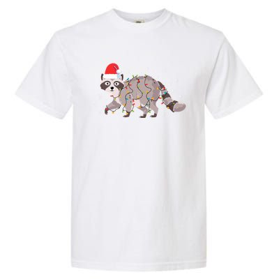 Raccoon Wearing Santa Hat Snowflakes Christmas Lights Gift Garment-Dyed Heavyweight T-Shirt