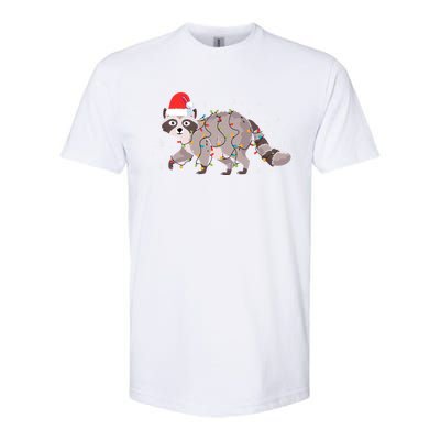 Raccoon Wearing Santa Hat Snowflakes Christmas Lights Gift Softstyle CVC T-Shirt