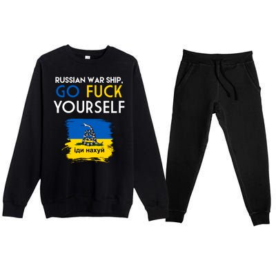 Russian War Ship Go Fuck Yourself Ukraine Premium Crewneck Sweatsuit Set