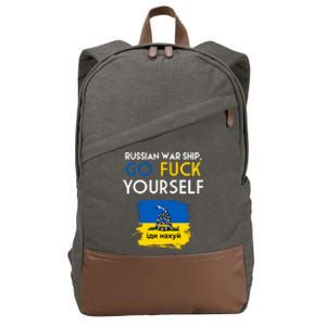 Russian War Ship Go Fuck Yourself Ukraine Cotton Canvas Backpack