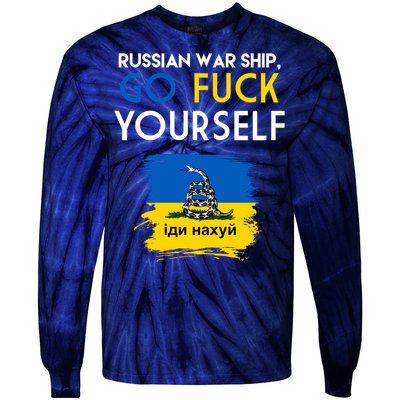 Russian War Ship Go Fuck Yourself Ukraine Tie-Dye Long Sleeve Shirt