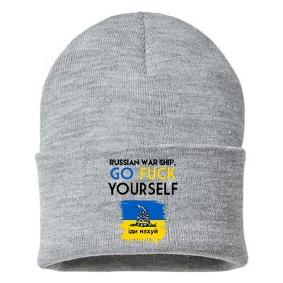 Russian War Ship Go Fuck Yourself Ukraine Sustainable Knit Beanie