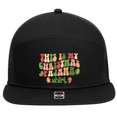 Retro Wavy Style Cookies Xmas This Is My Christmas Pajama Gift 7 Panel Mesh Trucker Snapback Hat