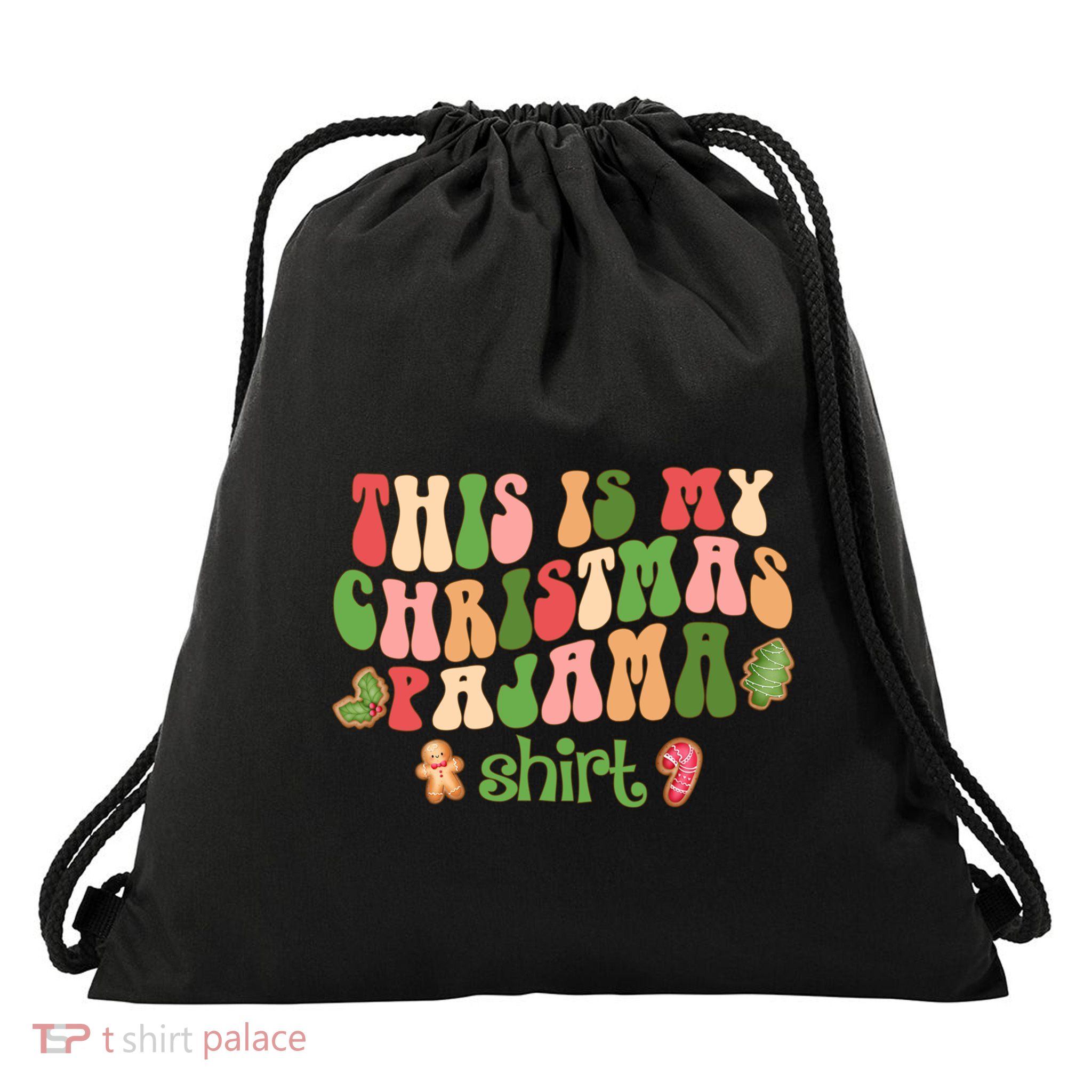 Retro Wavy Style Cookies Xmas This Is My Christmas Pajama Gift Drawstring Bag
