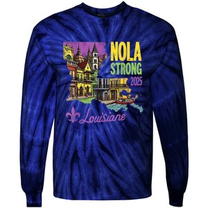 Retro We Stand Nola Strong New Orleans Traveling Lovers Tie-Dye Long Sleeve Shirt