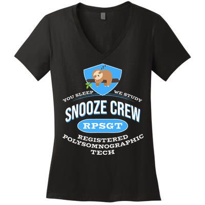 RPSGT Wee Sloth Snooze Crew Registered PolySomnoGraphic Tech Women's V-Neck T-Shirt