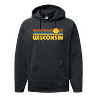 Retro Wisconsin Sunset Vintage Throwback Kids Performance Fleece Hoodie