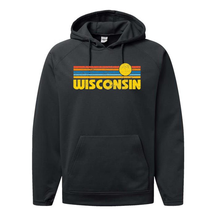 Retro Wisconsin Sunset Vintage Throwback Kids Performance Fleece Hoodie