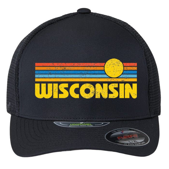 Retro Wisconsin Sunset Vintage Throwback Kids Flexfit Unipanel Trucker Cap