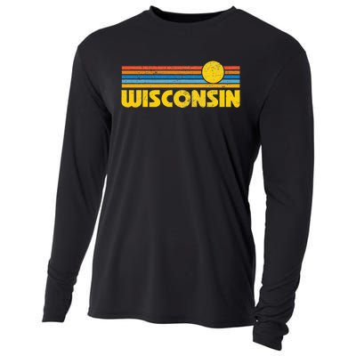 Retro Wisconsin Sunset Vintage Throwback Kids Cooling Performance Long Sleeve Crew