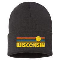 Retro Wisconsin Sunset Vintage Throwback Kids Sustainable Knit Beanie