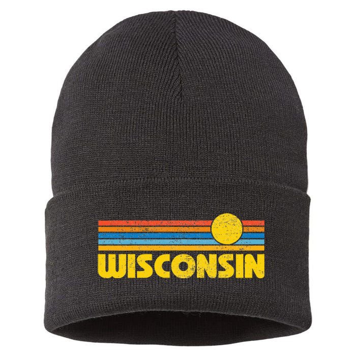 Retro Wisconsin Sunset Vintage Throwback Kids Sustainable Knit Beanie