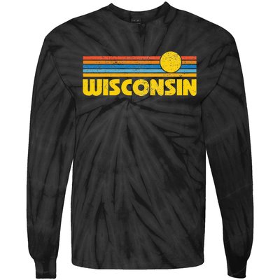 Retro Wisconsin Sunset Vintage Throwback Kids Tie-Dye Long Sleeve Shirt