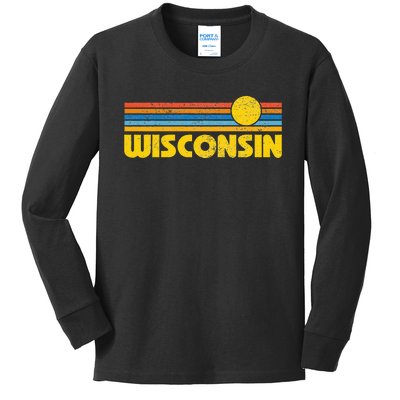 Retro Wisconsin Sunset Vintage Throwback Kids Kids Long Sleeve Shirt