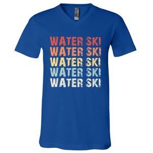 Retro Water Ski Lover Gift Waterski Love Funny Gift Skiing Gift V-Neck T-Shirt