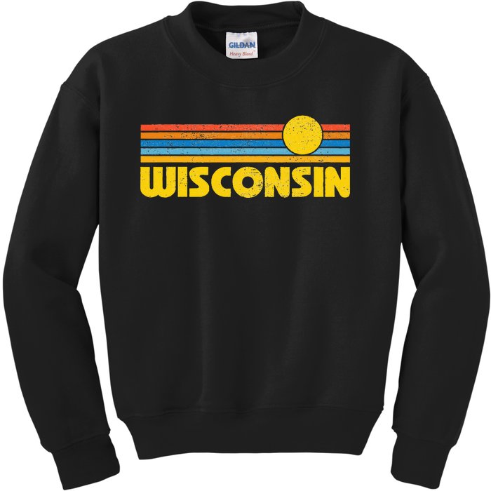 Retro Wisconsin Sunset Vintage Throwback Kids Sweatshirt