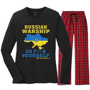 Russian War Ship Go F Yourself Women's Long Sleeve Flannel Pajama Set 