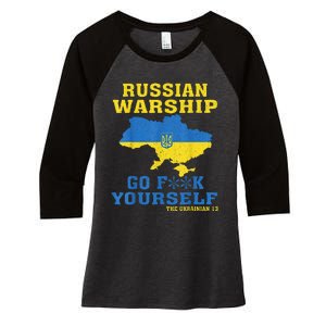 Russian War Ship Go F Yourself Women's Tri-Blend 3/4-Sleeve Raglan Shirt