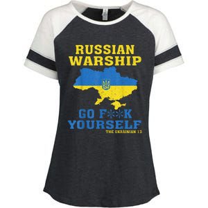 Russian War Ship Go F Yourself Enza Ladies Jersey Colorblock Tee