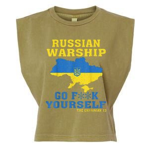 Russian War Ship Go F Yourself Garment-Dyed Women's Muscle Tee