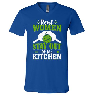 Real Women Stay Out Of The Kitchen Pickleball Gift For Pickleball Player V-Neck T-Shirt