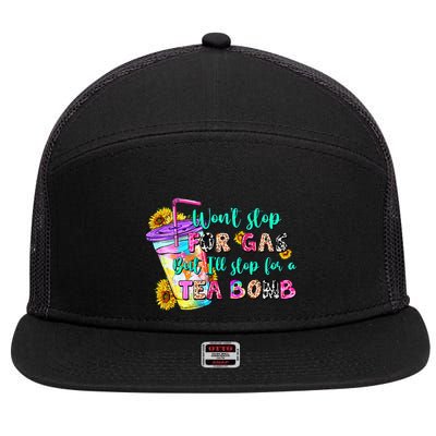Retro WonT Stop For Gas But ILl Stop For A Tea Bomb 7 Panel Mesh Trucker Snapback Hat